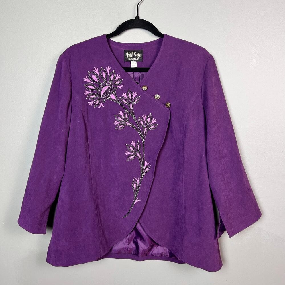 Bob Mackie jacket Large NWT embroidered wearable art to wear purple metallic